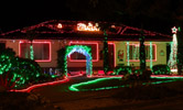 A wide view of the display lit in red/green colour scheme